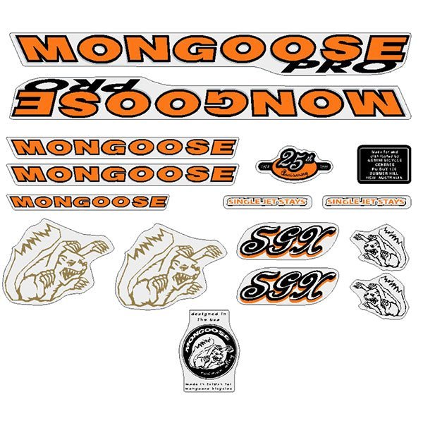 Mongoose 1999 PRO SGX Polished frame Decal set old school