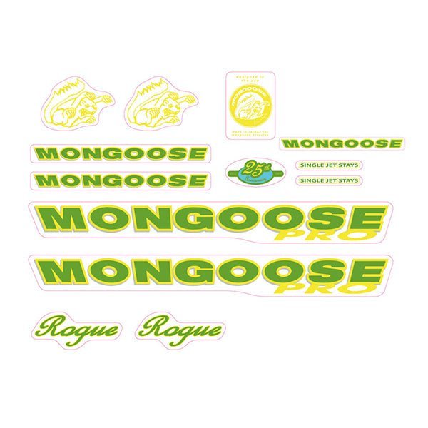 Mongoose - 1999 Rogue Pro Green Yellow - Decal set - old school bmx - Bmx Products AU