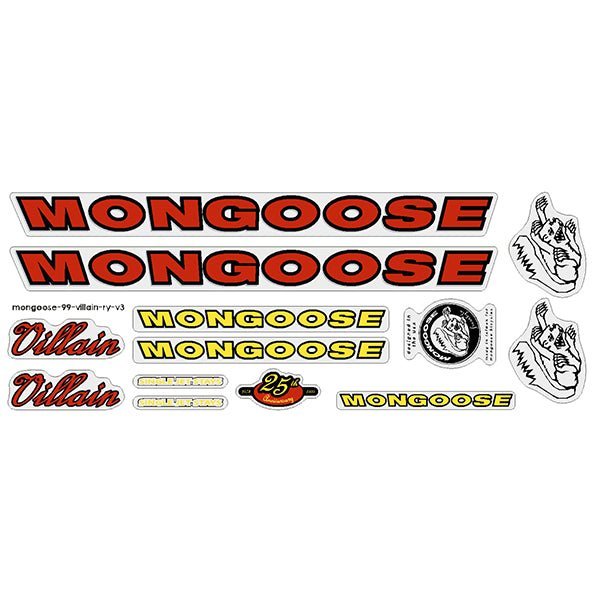 Mongoose - 1999 Villain - for chrome frame Decal set - old school bmx - Bmx Products AU