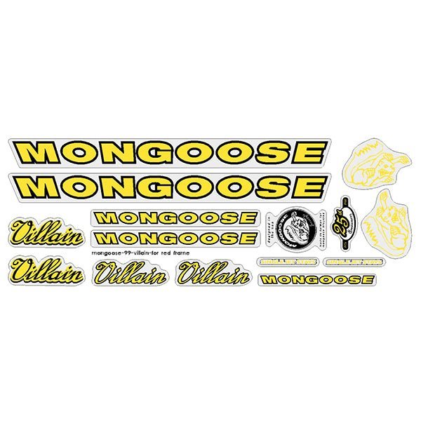 Mongoose - 1999 Villain - for Red frame Decal set - old school bmx - Bmx Products AU