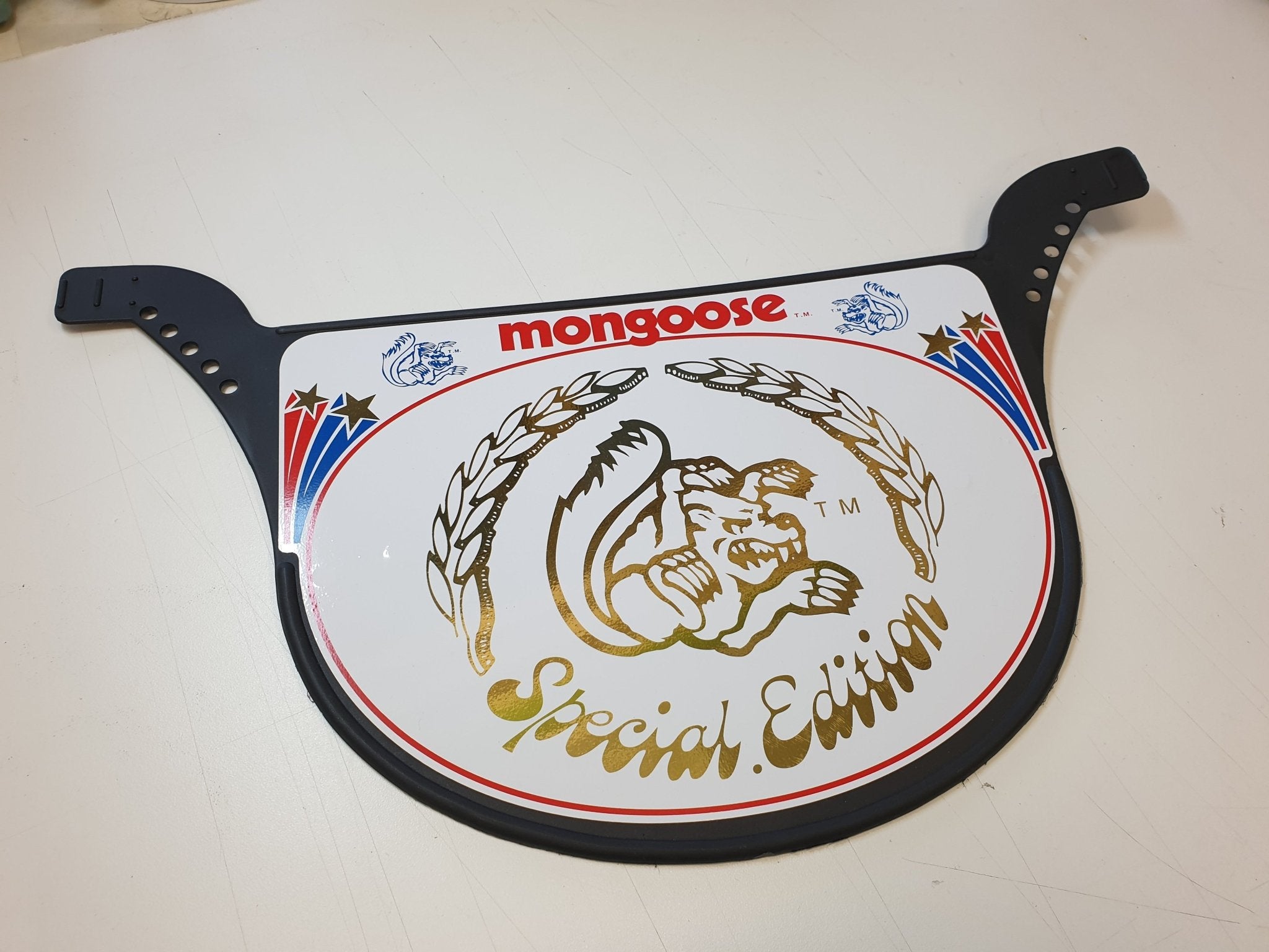 Mongoose SPECIAL EDITION race plate - on black plate - Old School BMX - Bmx Products AU