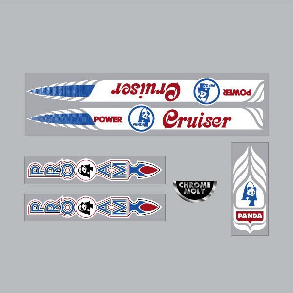 Panda - Power Cruiser PRO AM on clear Decal set - old school bmx - Bmx Products AU