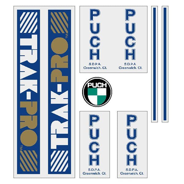 Puch - Trak - Pro - blue & gold on clear decal set - old school bmx - Bmx Products AU