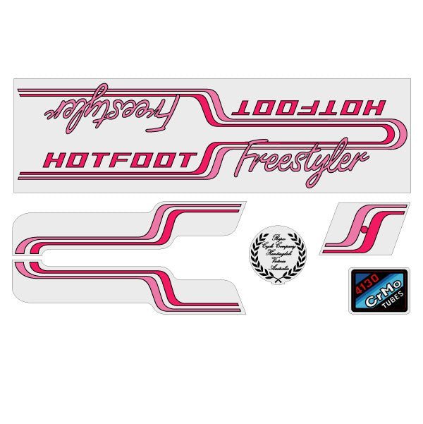 Repco - Hotfoot 84 - 85 Freestyler - PINK on clear decal set - Old school bmx - Bmx Products AU