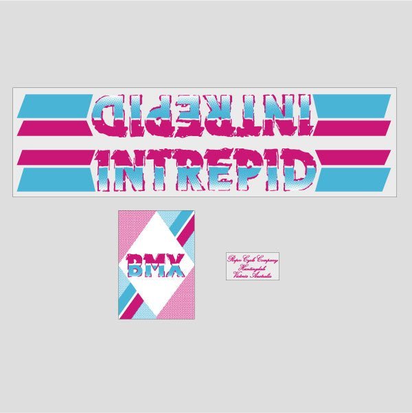 Repco - Intrepid 1986 - 87 Light blue & Pink on clear decal set - Old school bmx - Bmx Products AU