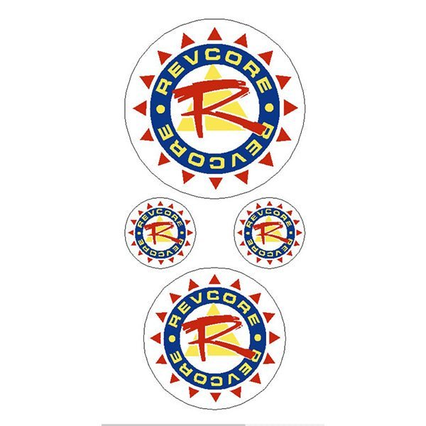 REVCORE - Yellow red blue on WHITE - round decal pack - old school bmx - Bmx Products AU