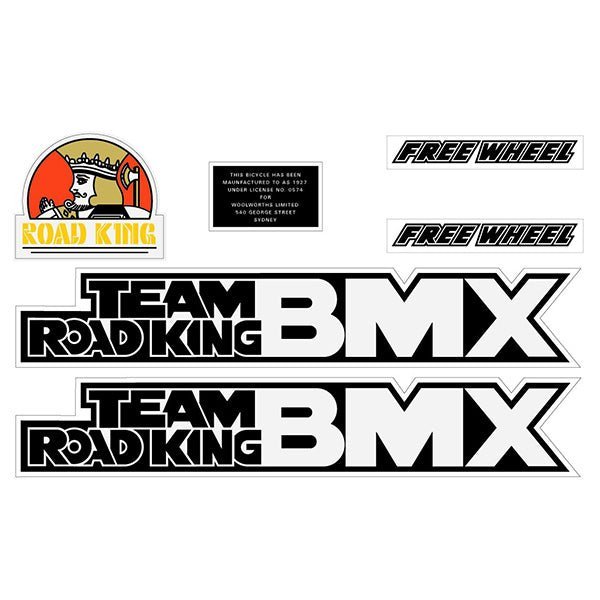 Road King - TEAM BMX black white decal set - Old School BMX - Bmx Products AU
