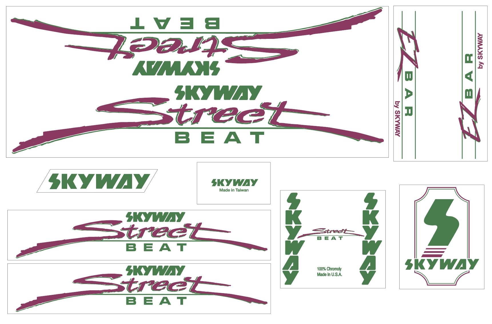 Skyway 1985 - StreetBeat Green decal set - old school bmx - Bmx Products AU