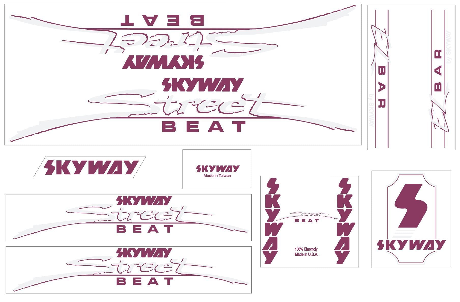 Skyway 1985 - StreetBeat Magenta decal set - old school bmx - Bmx Products AU