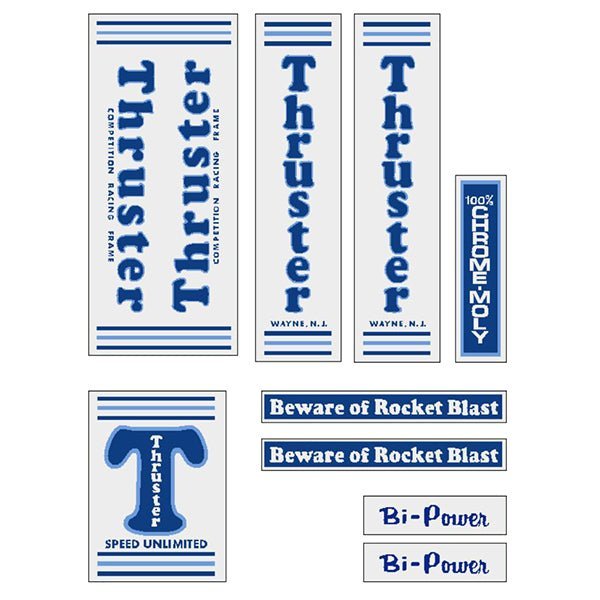 Thruster - BI POWER BLUE T on CLEAR decal set - old school bmx - Bmx Products AU
