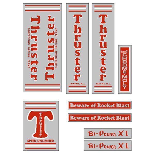 Thruster - BI POWER XL RED T on chrome decal set - old school bmx - Bmx Products AU