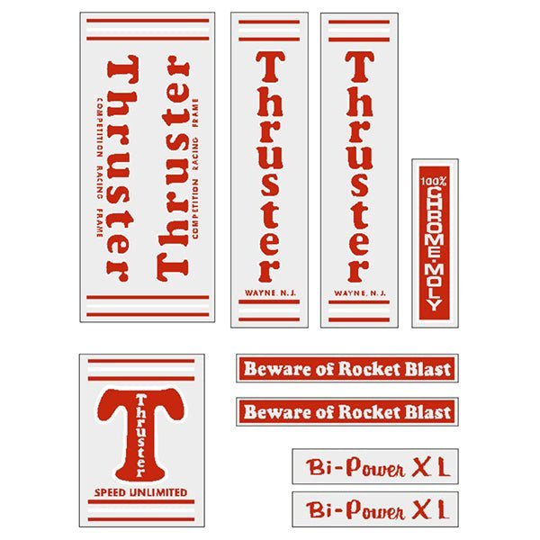 Thruster - BI POWER XL RED T on CLEAR decal set - old school bmx - Bmx Products AU