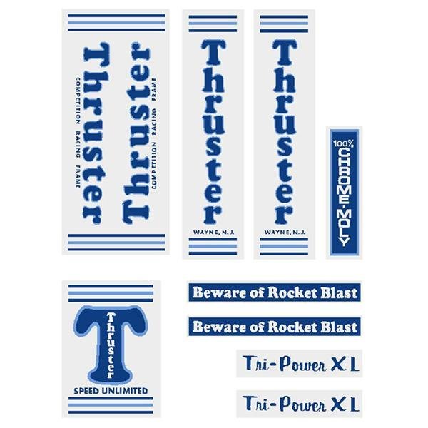 Thruster - TRI POWER XL BLUE T on CLEAR decal set - old school bmx - Bmx Products AU
