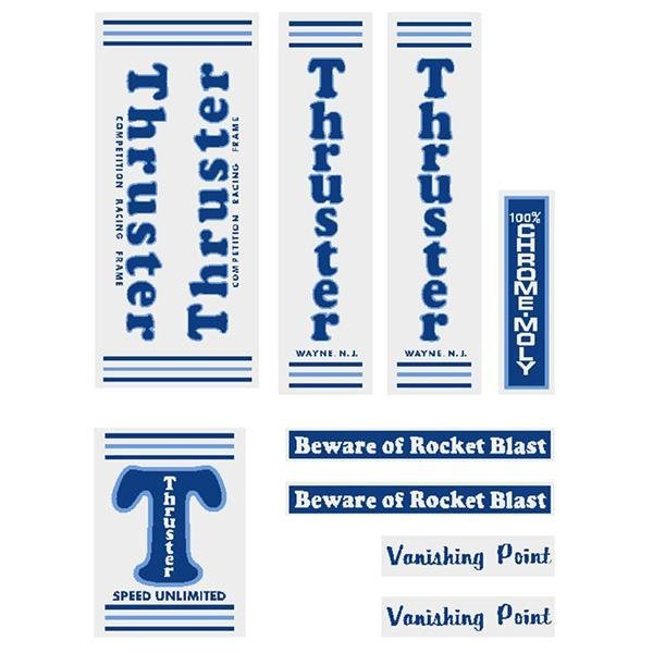 Thruster - Vanishing point BLUE T on CLEAR decal set - old school bmx - Bmx Products AU