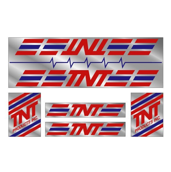 TNT - red & blue Longfellow XL chrome decal set - old school bmx - Bmx Products AU