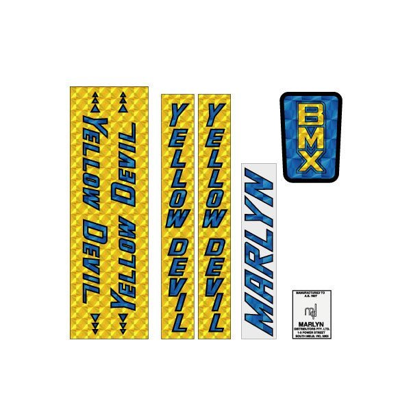 Yellow Devil by Marlyn Distributors - Gen 1 Prism decal set - old school bmx - Bmx Products AU