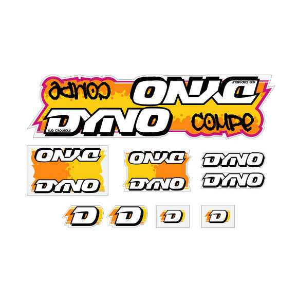 DYNO -1988 COMPE - Orange yellow on clear decal set - old school bmx