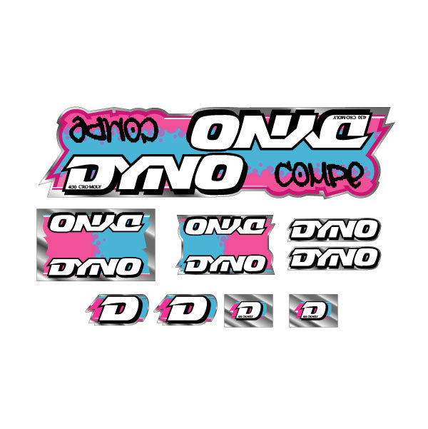 DYNO -1988 COMPE - Pink Blue on chrome decal set - old school bmx – Bmx ...