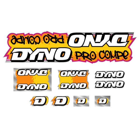 DYNO -1988 PRO COMPE - Orange yellow on chrome decal set - old school