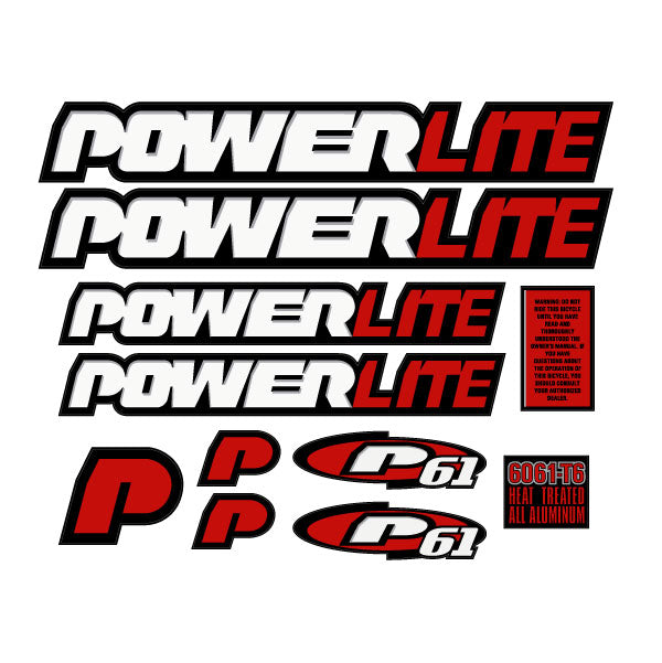 Powerlite - 1997 P61 White decal set for yellow frame - old school bmx