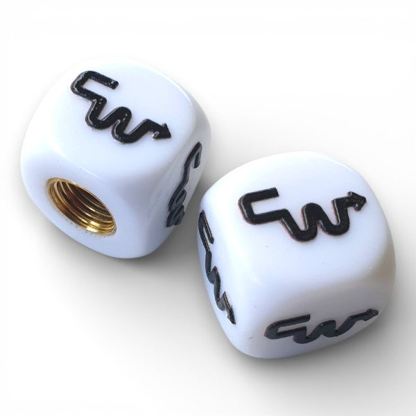 CW - Logo Dice Tire Valve Caps (Pair) - White