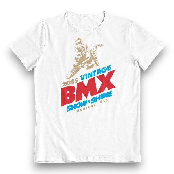BMX Show - 2025 - Eagleby Qld - Tshirt - White - Old school BMX - Bmx Products AU