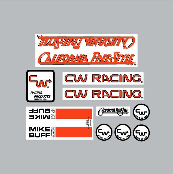 CW - California Freestyler 84/85 MIKE BUFF Orange on White Decal set - old school bmx - Bmx Products AU