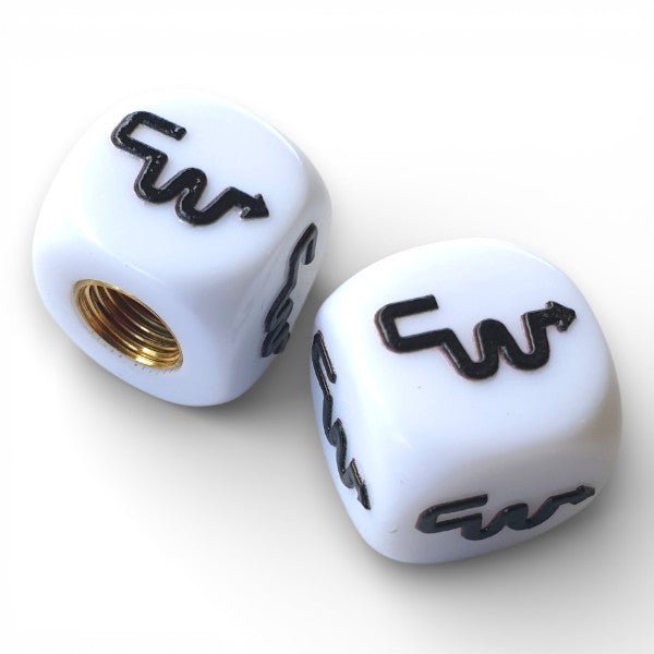 CW - Logo Dice Tire Valve Caps (Pair) - White - Bmx Products AU