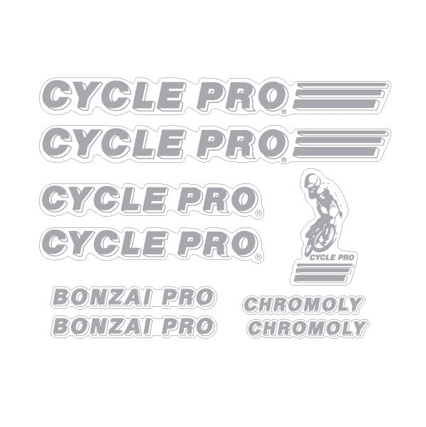 Cycle Pro - Bonzai Pro - Silver decal set - old school bmx - Bmx Products AU