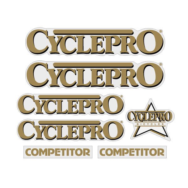 Cycle Pro - Competitor - Gold decal set - old school bmx - Bmx Products AU