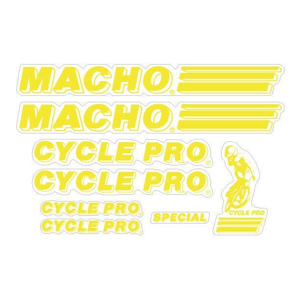 Cycle Pro - MACHO SPECIAL - Yellow decal set - old school bmx - Bmx Products AU