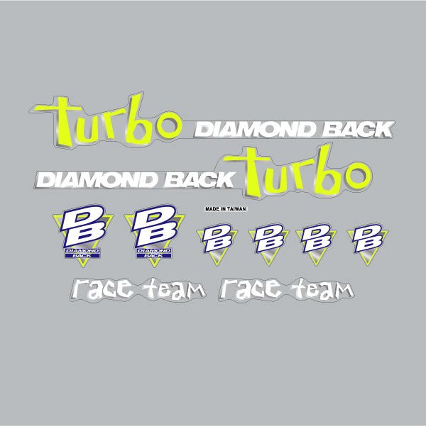 Diamond Back - 1993 Turbo decal set in Fluro Yellow - Old school bmx - Bmx Products AU