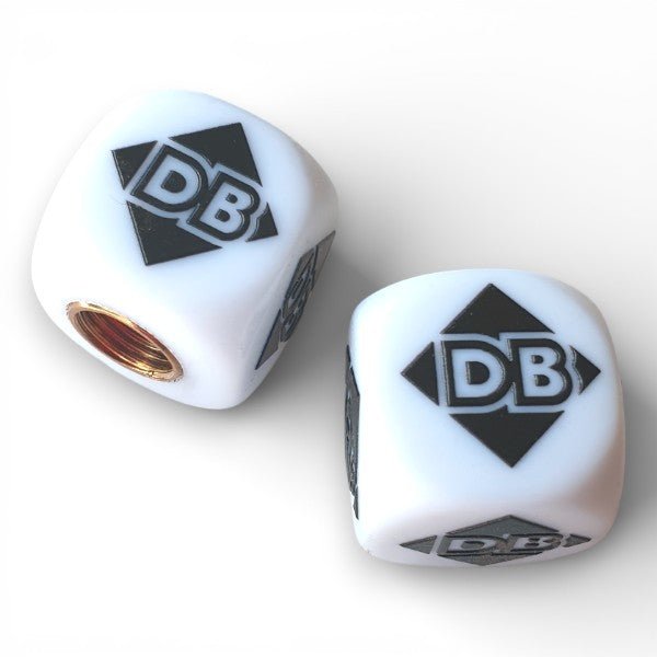 Diamond Back - DB logo - one color Dice Tire Valve Caps (Pair) - WHITE - old school bmx - Bmx Products AU