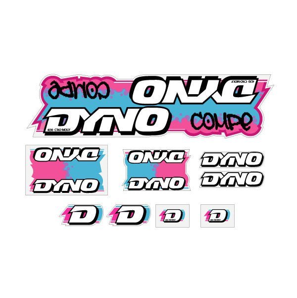 DYNO - 1988 COMPE - Pink Blue on clear decal set - old school bmx - Bmx Products AU