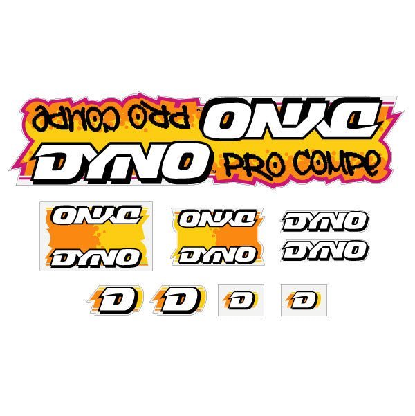 DYNO - 1988 PRO COMPE - Orange yellow on clear decal set - old school bmx - Bmx Products AU