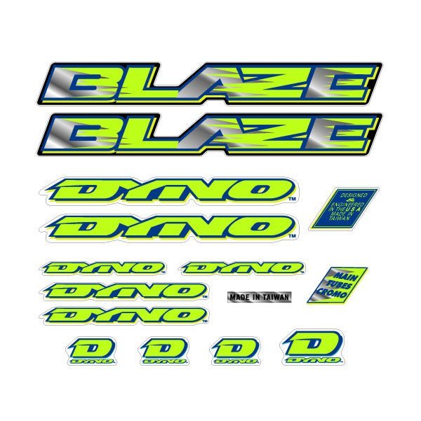 DYNO - 1993 BLAZE decal set Green - old school bmx - Bmx Products AU
