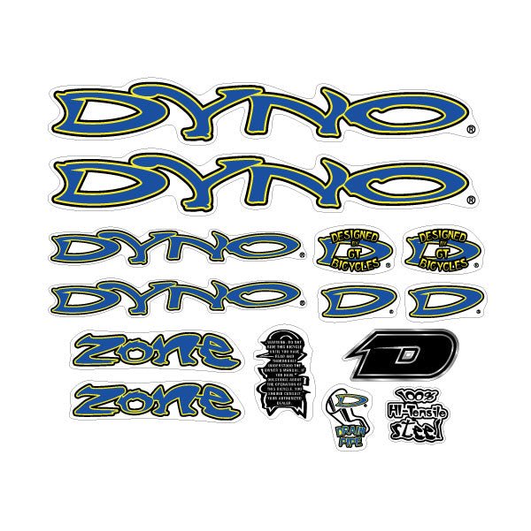 DYNO - 2000 ZONE decal set for chrome frame - Bmx Products AU