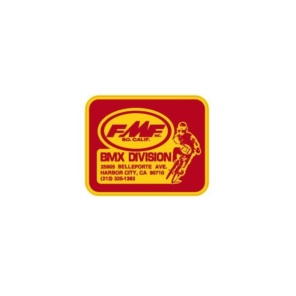 FMF - BMX Rider Red & Yellow Seat tube decal - old school bmx - Bmx Products AU