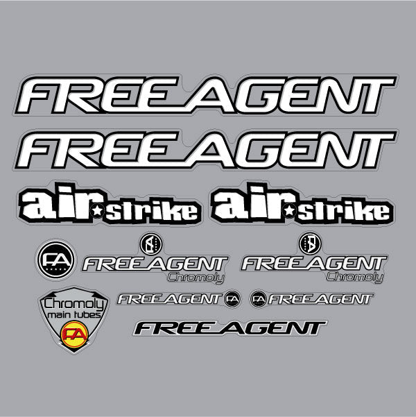 Free Agent - 2000 AIRSTRIKE - clear decal set - old school bmx - Bmx Products AU