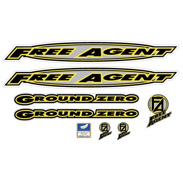 Free Agent - 98 Ground Zero - Yellow Black & Silver decal set for blue frame - old school bmx - Bmx Products AU