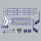 Free Agent - 99 Maverick - Blue & White clear decal set - old school bmx - Bmx Products AU