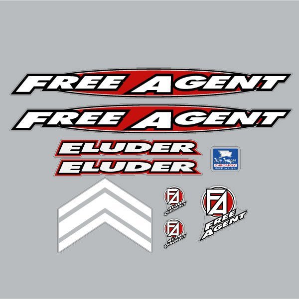 Free Agent - ELUDER - 96 - 97 Black and Red on clear decal set - old school bmx - Bmx Products AU