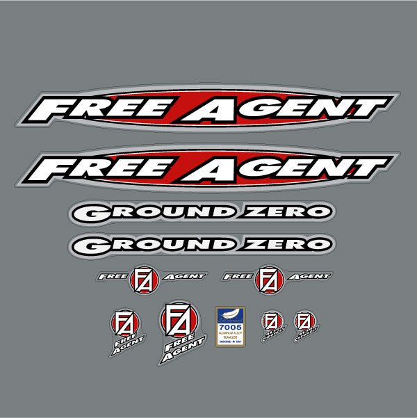 Free Agent - GROUND ZERO - 1996 decal set for black frame - old school bmx - Bmx Products AU
