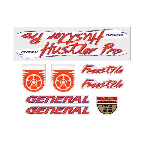 General - Hustler Pro Freesyle Orange Purple on clear decal set - old school bmx - Bmx Products AU