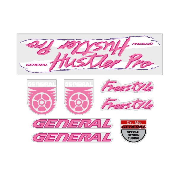 General - Hustler Pro Freesyle Pink White on clear decal set - old school bmx - Bmx Products AU