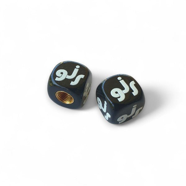 GJS - Logo Dice Tire Valve Caps (Pair) - BLACK - old school bmx - Bmx Products AU