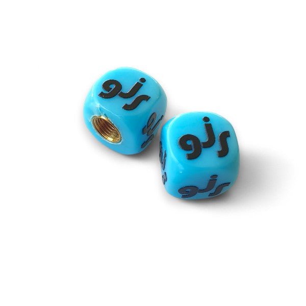 GJS - Logo Dice Tire Valve Caps (Pair) - Light BLUE - old school bmx - Bmx Products AU