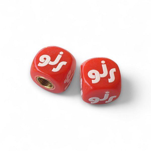 GJS - Logo Dice Tire Valve Caps (Pair) - RED - old school bmx - Bmx Products AU