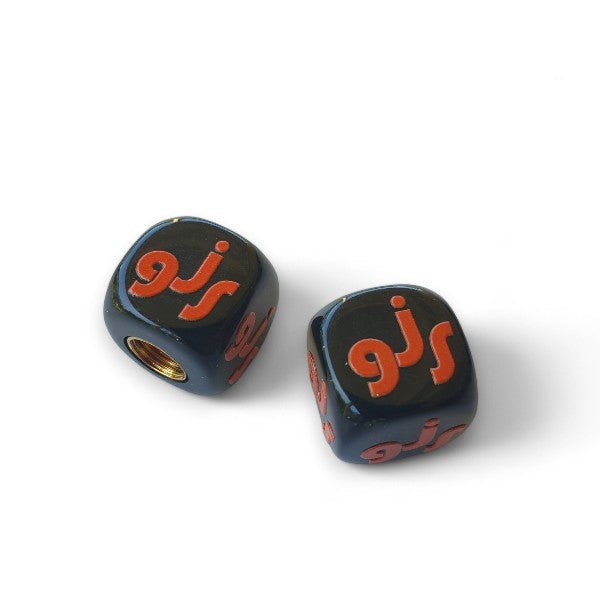 GJS - Orange Logo Dice Tire Valve Caps (Pair) - BLACK - old school bmx - Bmx Products AU