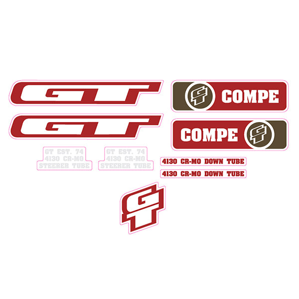 GT - 2008 Compe Red White Clear decal set - Old school bmx